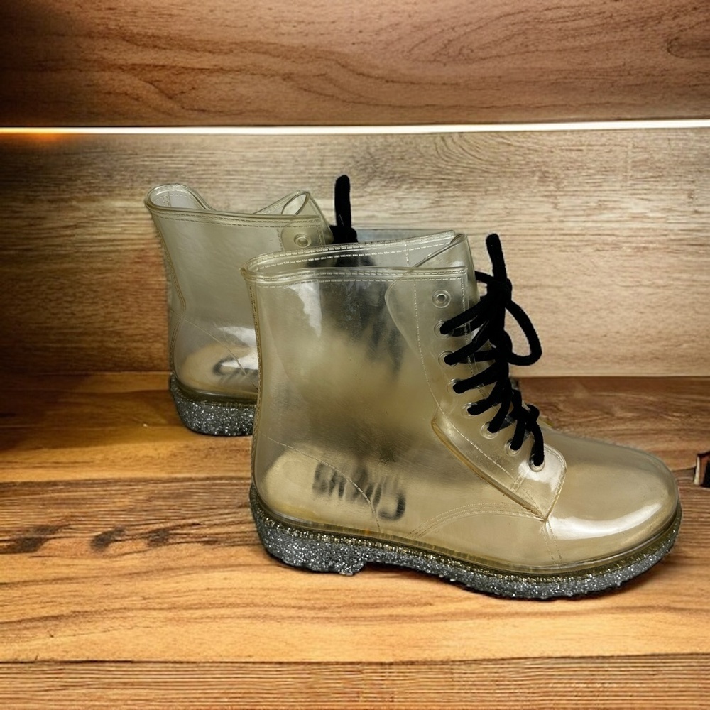 Circus By Sam Edelman Women's Silver Sparkle Clear Rain Boots no size